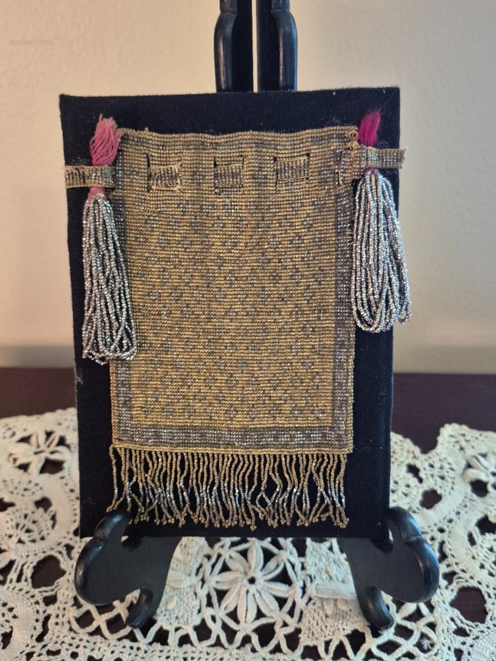 Antique Mercury Beaded Flapper Purse in Shadow Box